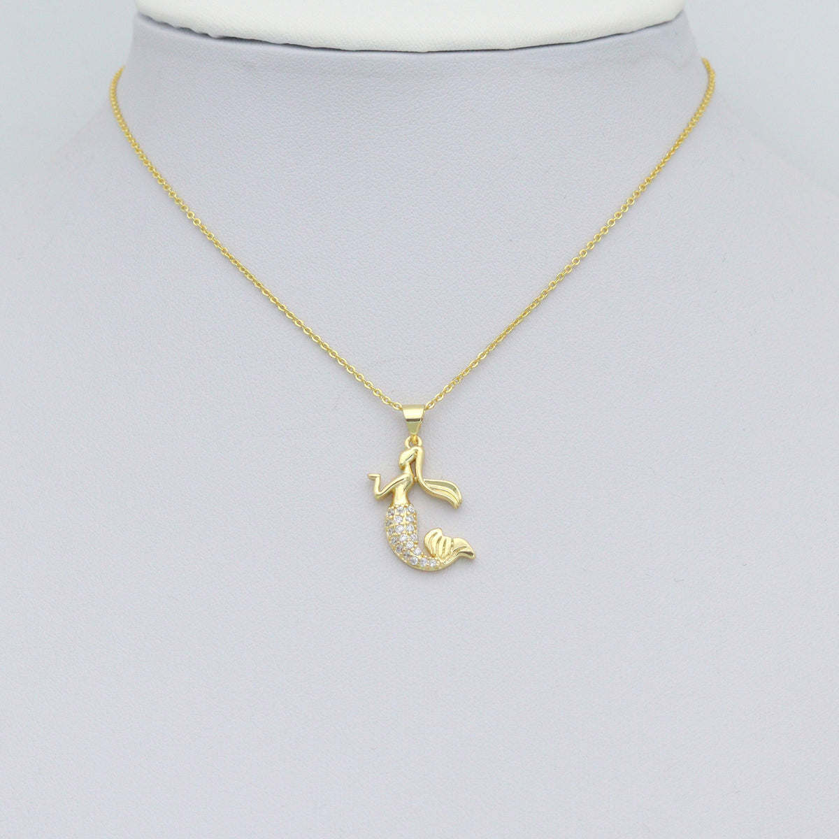 Clear CZ Gold Mermaid Charm Pendant,Sku#LX845