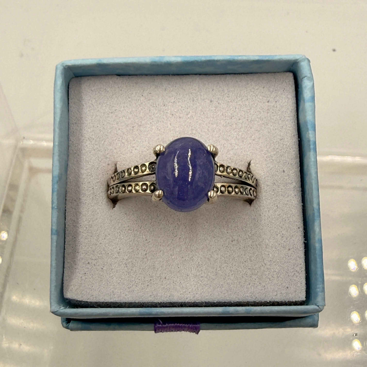 Sterling Silver Split Banded Oval Tanzanite Ring - Size 8 - Spiritual, Intuitive & Elevated