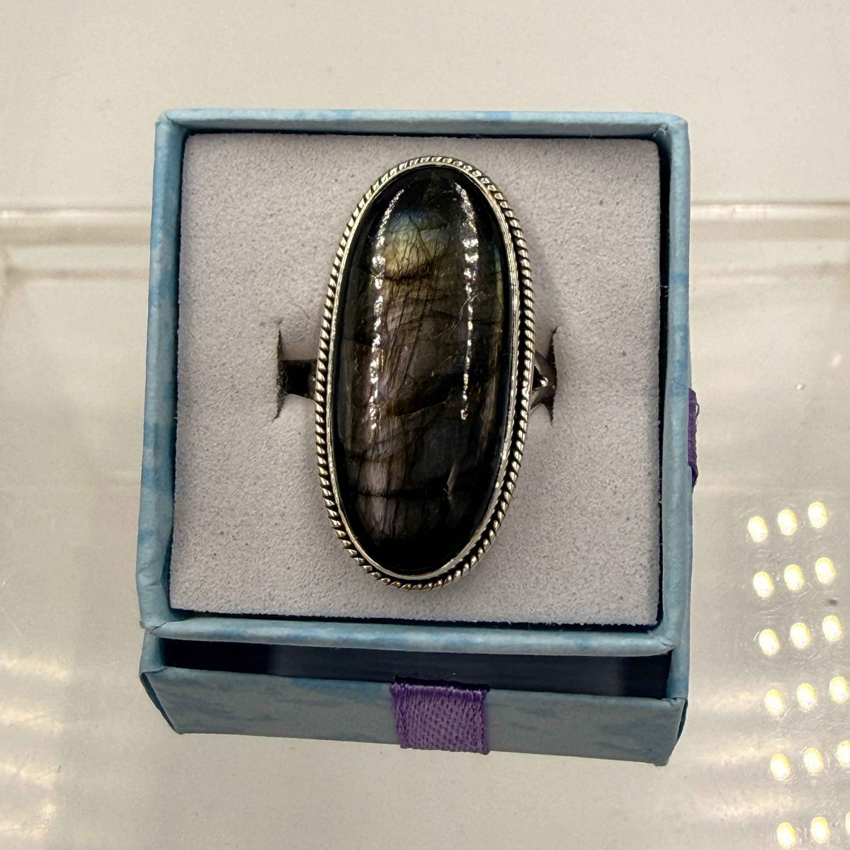 Sterling Silver Bezeled Oval Spectrolite Ring - Size 7 -Intuition, Protection & Illumination