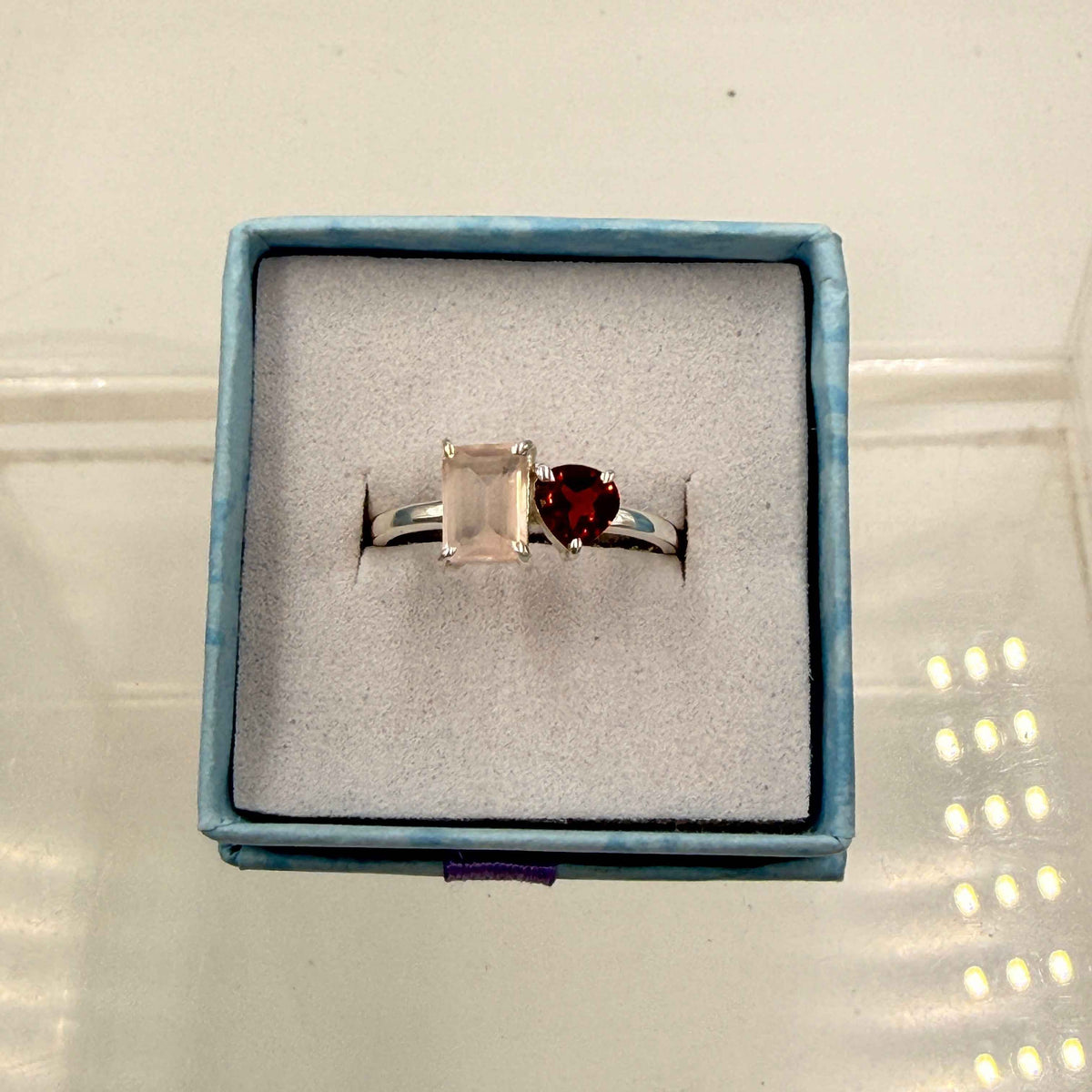 Sterling Silver Garnet & Rose Quartz Ring - Size 7 - Loving, Passionate & Healing