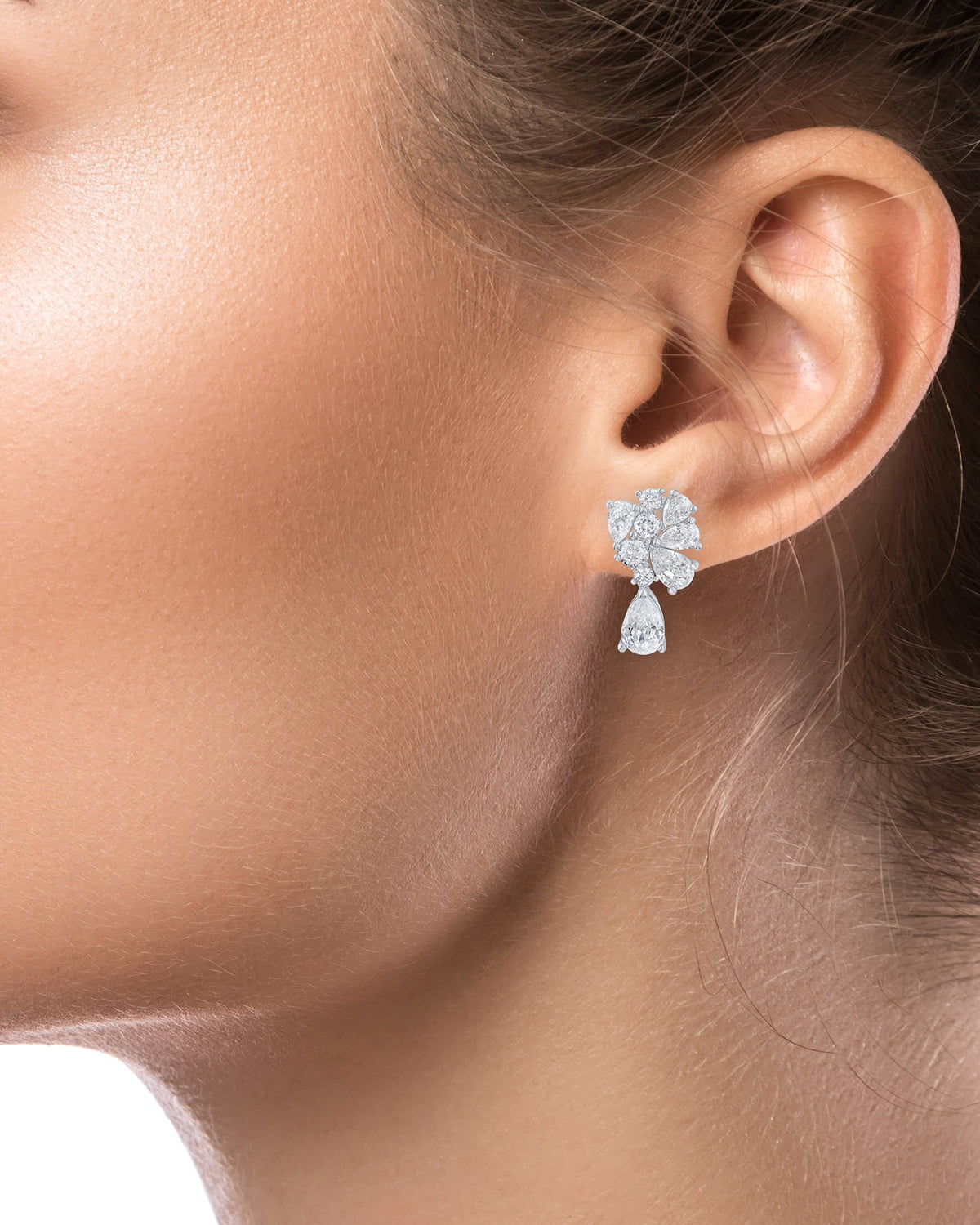 Pear CZ Petite Cluster Earrings