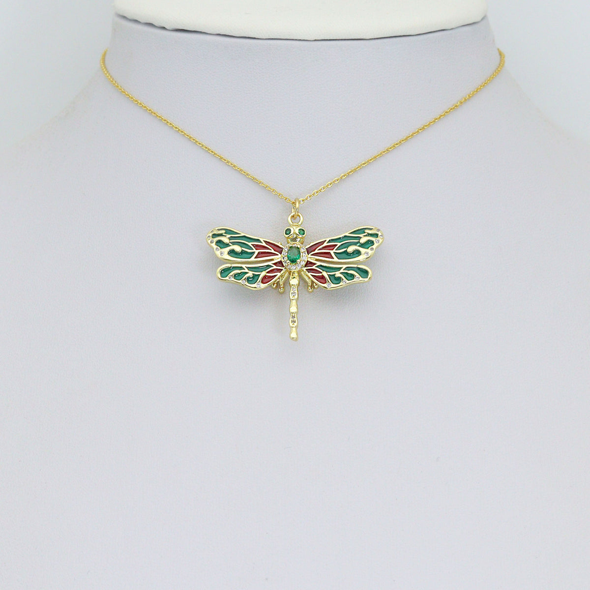 Colorful Enamel Dragonfly Shape Pendant,18K Gold Filled Fuchsia CZ Micro Pave Dragonfly Charm, Necklace Bracelet Charm Pendant, Sku#LK573
