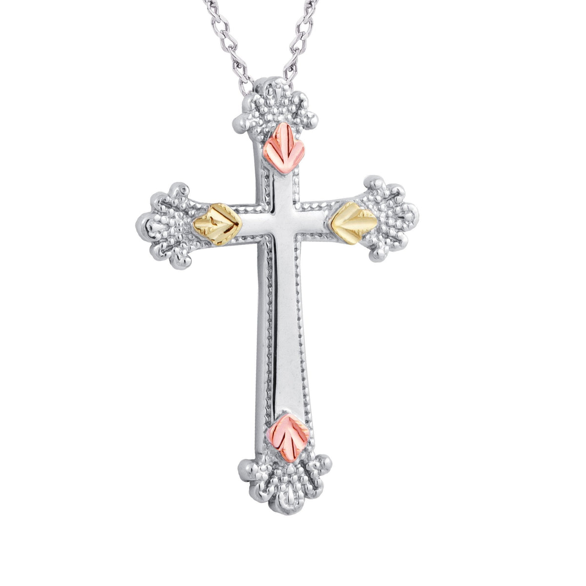 Latin Cross II - Sterling Silver Black Hills Gold Pendant