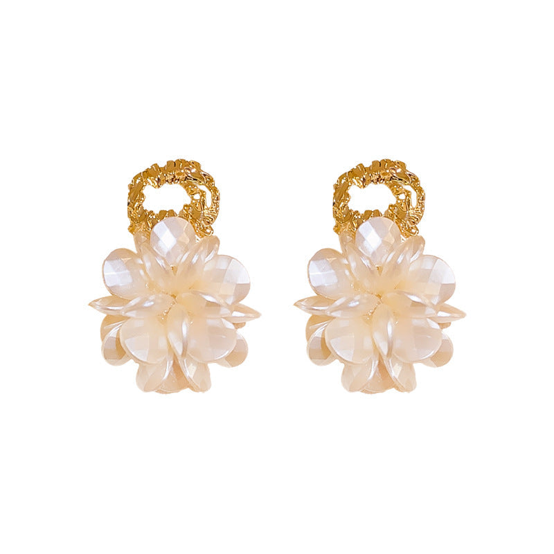 Women's Flower Sier Pin Simple Advanced Pleated Metal Temperament Petals Earrings