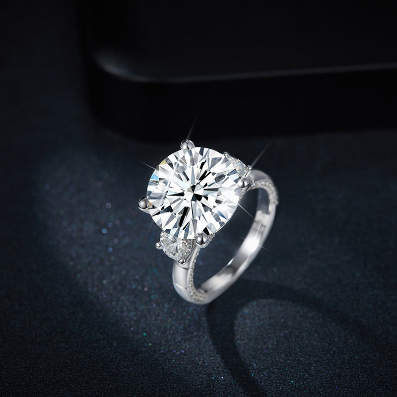 Luxe Round Moissanite Ring — 13mm Brilliant 8-Carat Statement Band in Gold-Plated Sterling Silver