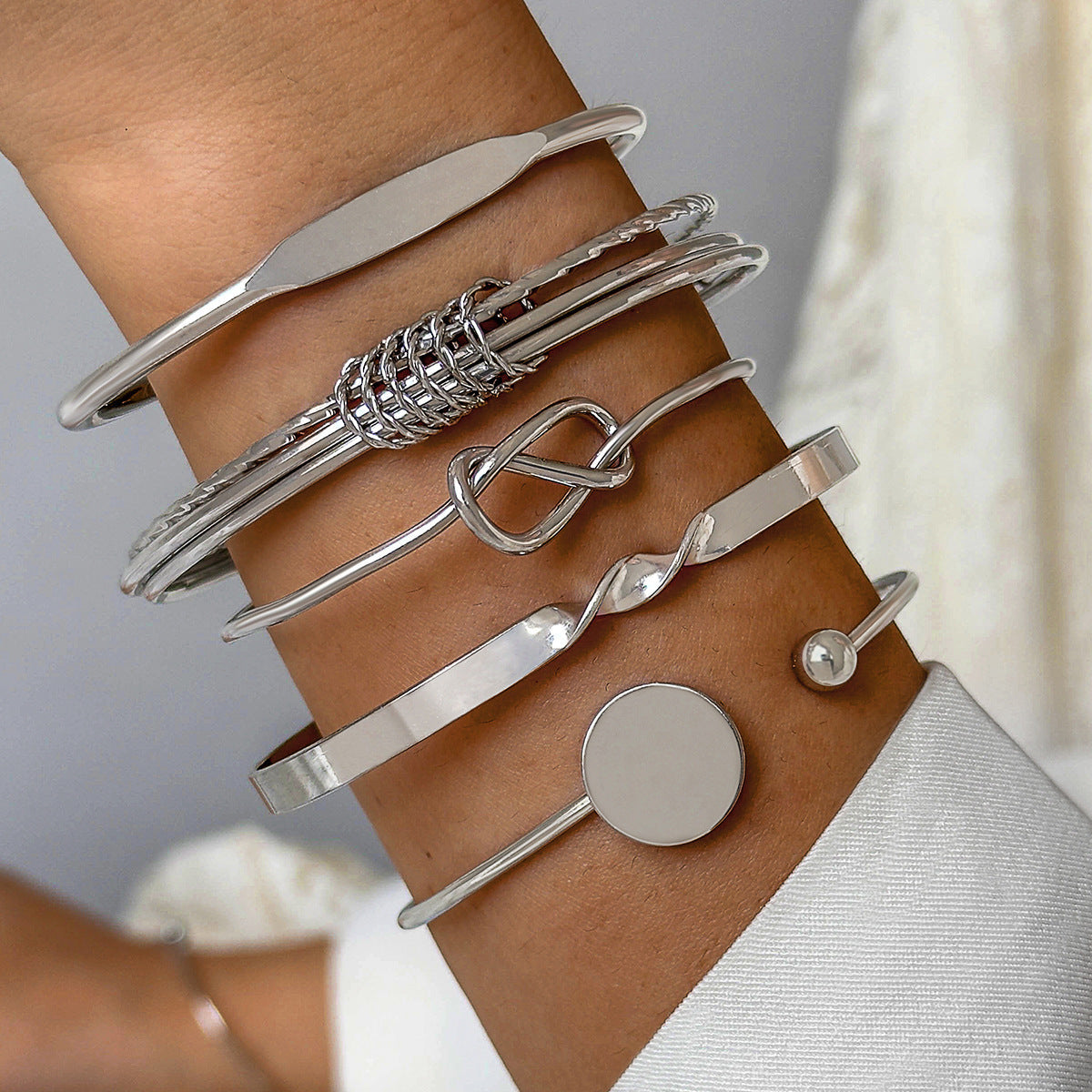 Wide Simple Geometric Open Round Beads Gold Bracelet