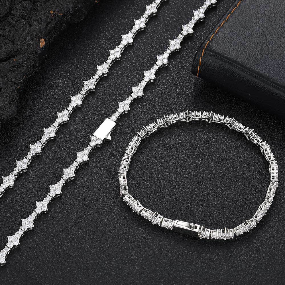 Tennis Chain Necklace and Bracelet Set with Cubic Zirconia in Gold or White Gold