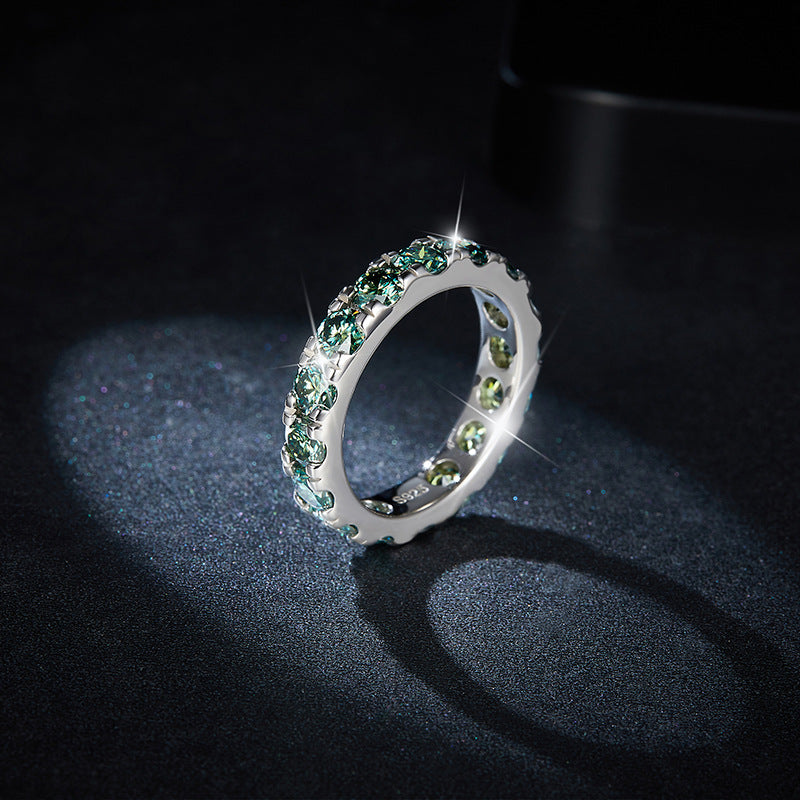 Blue-Green D-Color VVS1 Moissanite Stack Engagement Ring Set – 4mm Round Brilliant Cut, Sterling Silver Gold-Plated Band for Women & Men