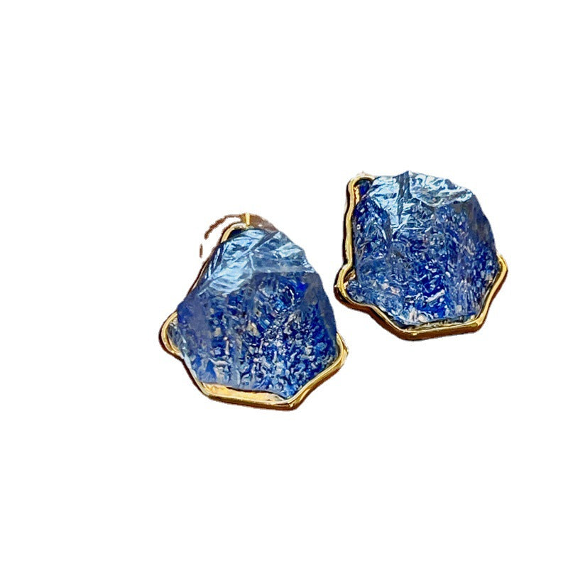 Needle High-grade Irregular Blue Ice Crystal Female Light Luxury Minority Earrings