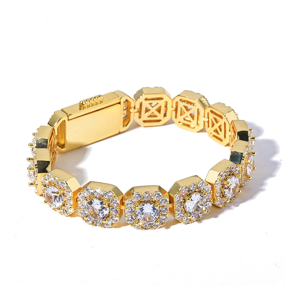 Geometric Square Ice Candy Zirconia Chain Bracelet in Gold or White Gold – Hip Hop Style | Cubic Zirconia
