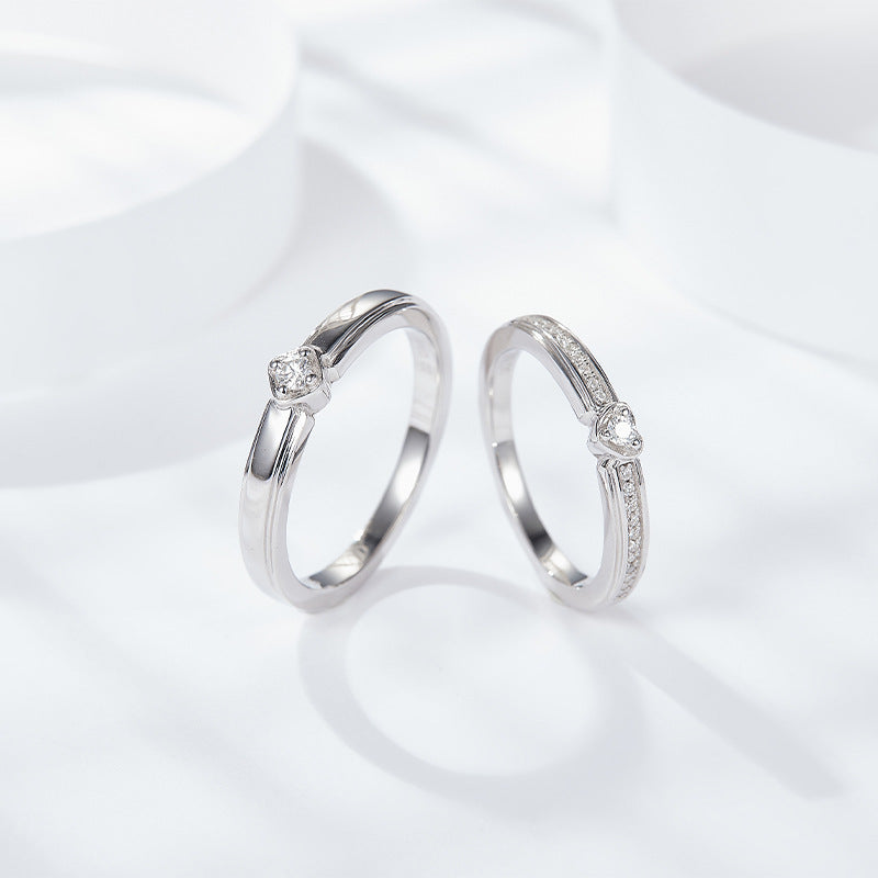 Minimalist D-Color VVS1 Moissanite Couple Engagement Rings Set – Sterling Silver Promise Bands for Her & Him