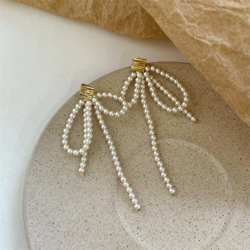 Women's Glass Pearl Grace Long Fringe Super Nice Earrings
