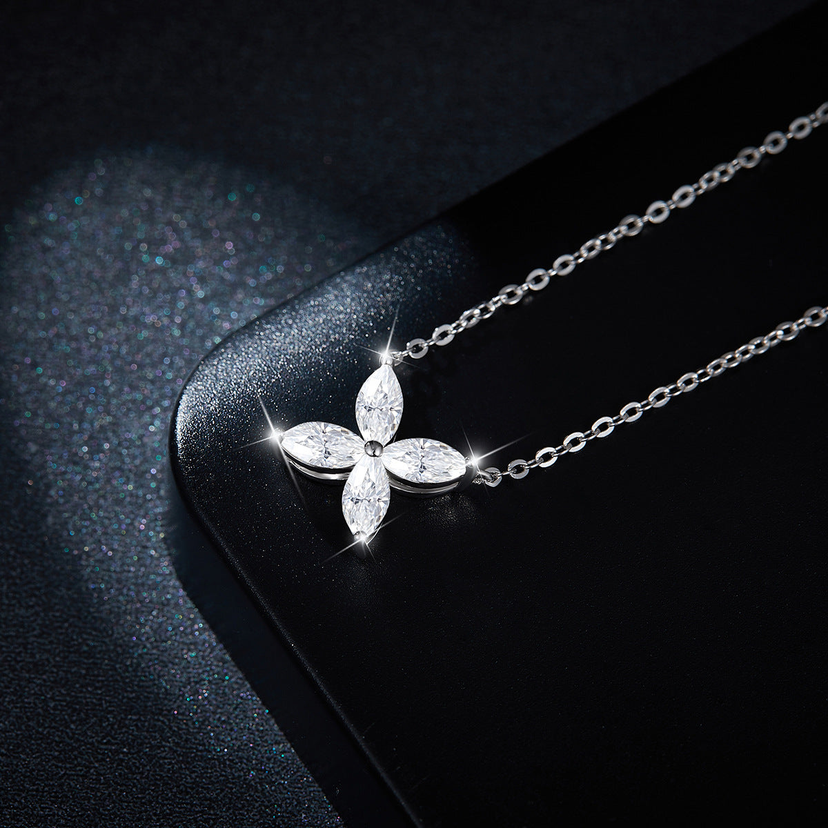 Four-Leaf Clover D-Color VVS1 Moissanite Stud Earrings & Necklace Set in Sterling Silver with 18K Gold Plating