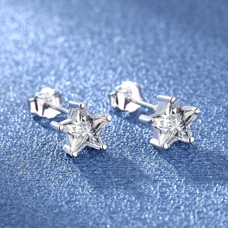 Women's Star Zircon Fashion Pentagram White Plated Stud Earrings