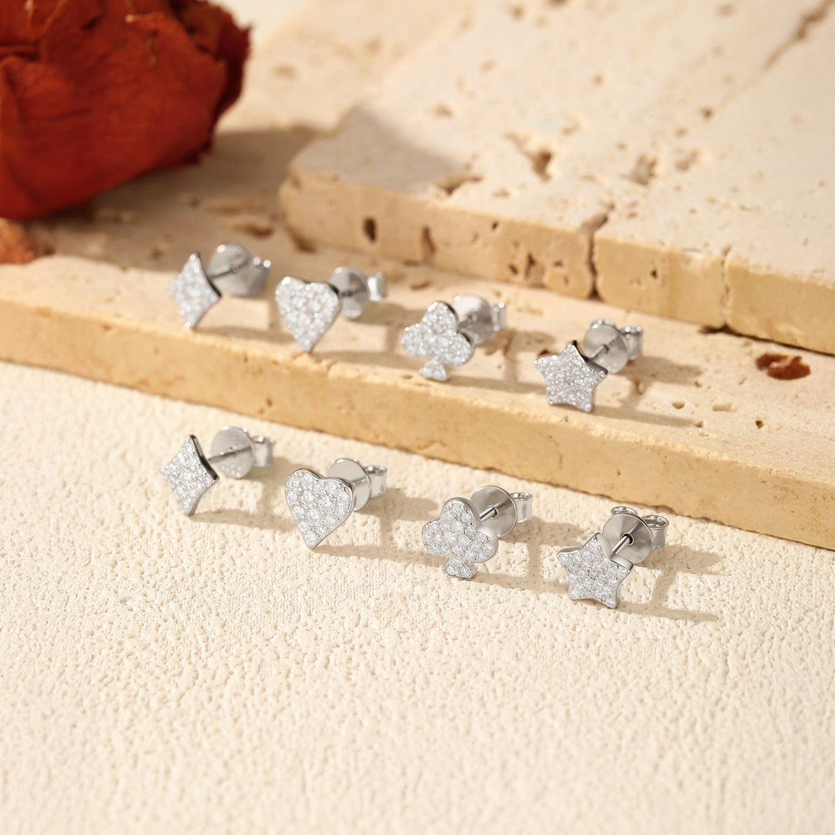Sterling Silver D-Color VVS1 Moissanite Stud Earrings with Floral, Diamond, Star, or Heart Motifs