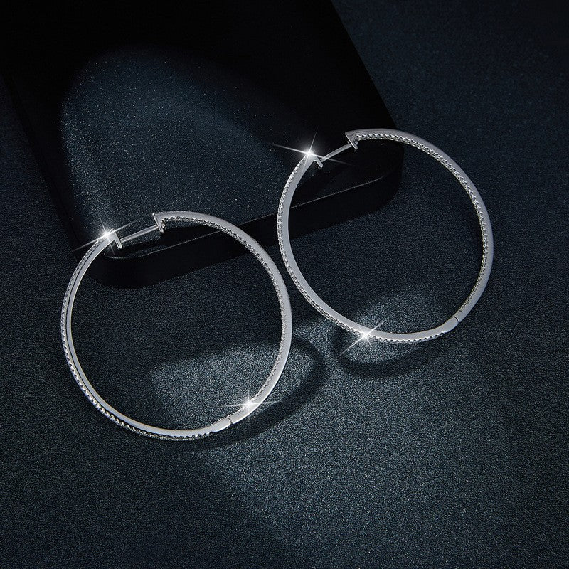 Oversized 50mm Hoop Earrings with Brilliant Round Moissanite Stones — Premium 925 Sterling Silver