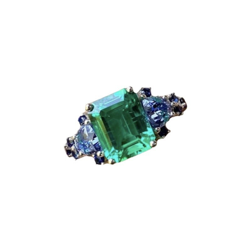 Women's Full Diamond Sier Alloy Inlaid Square Rings