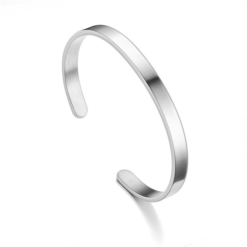 Men's Simple Titanium Steel Gold-plated Couple Stainless Engraved Text Opening Bracelet