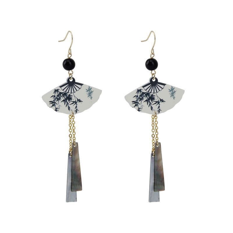 Retro National Fan-shaped Tassel Temperamental High Earrings