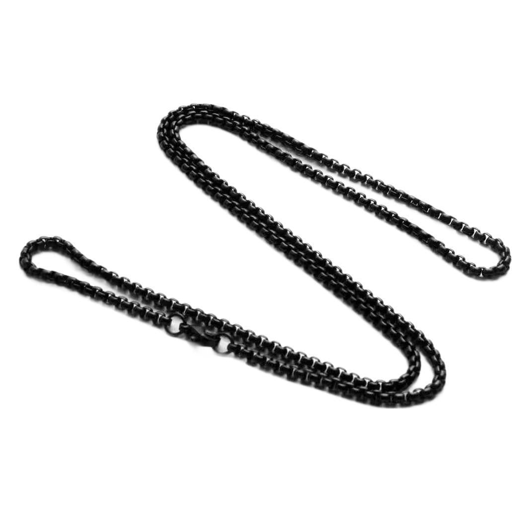Black Square Pearl Chain Stainless Steel Titanium Do Not Necklace