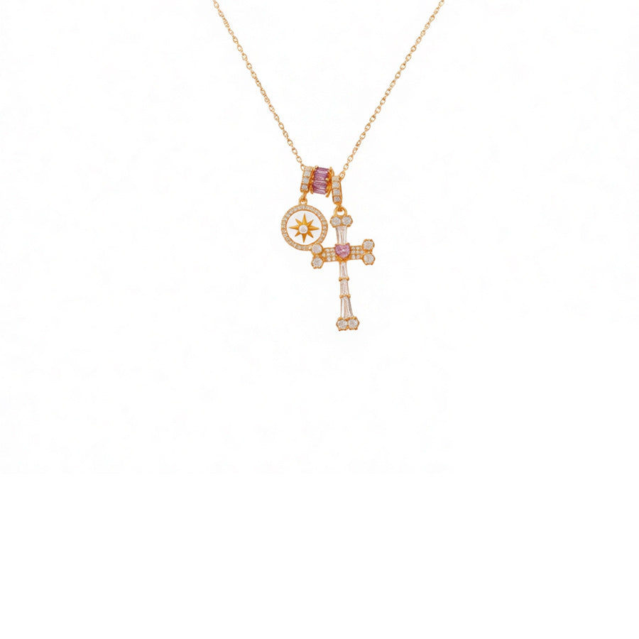 Electroplated Zircon Fritillary Cross Light Luxury Minority Clavicle Chain Temperament Necklaces