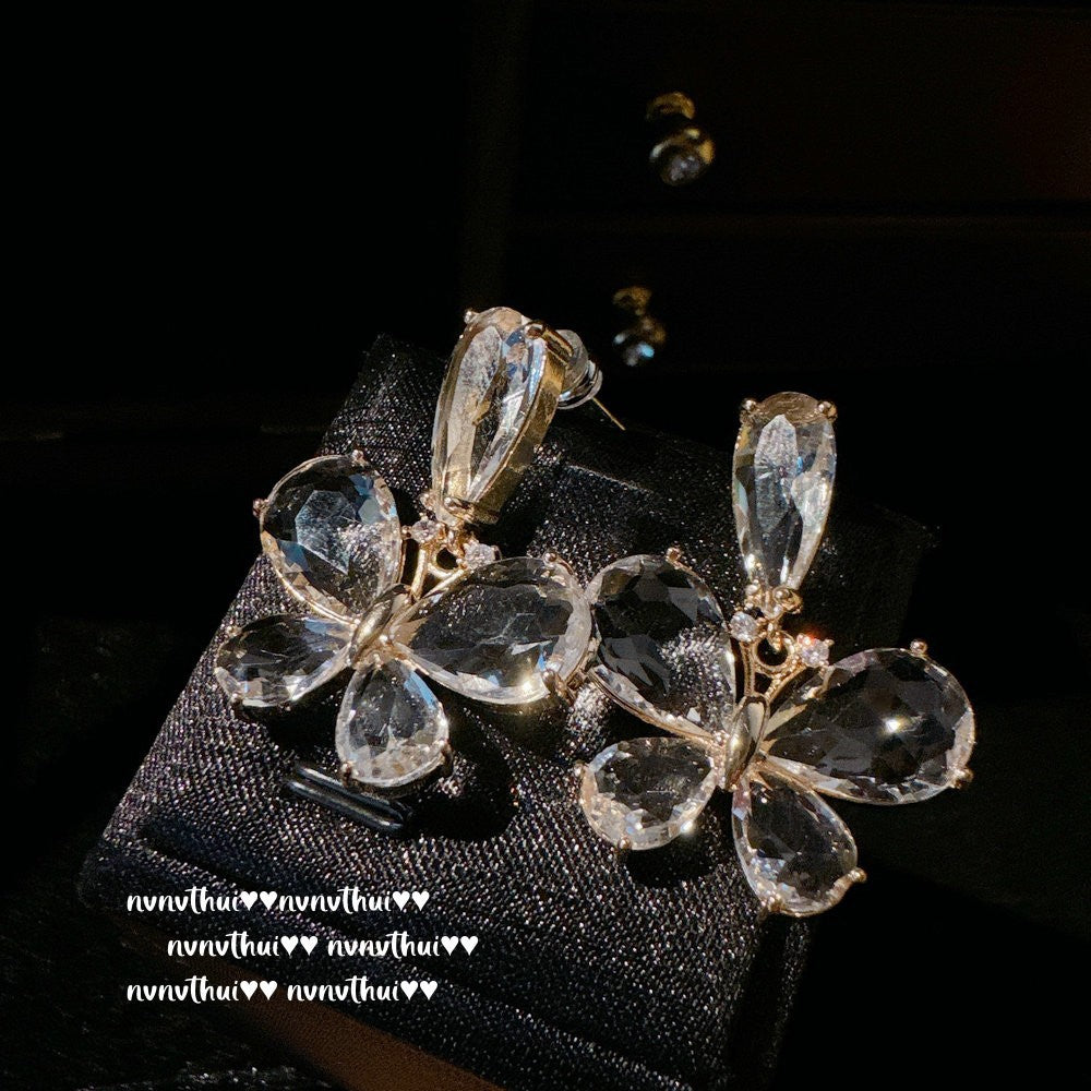 Butterfly Big Gem Rich Gold Plated Barbie Pink Grape Earrings