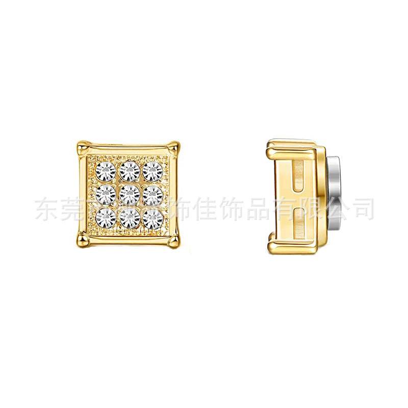 Magnetic Iced Out CZ Square Stud Earrings for Men Women, Non-Piercing Clip On Stainless Steel