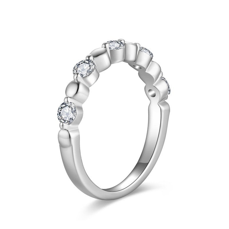 Bubble Stack Engagement Ring – 3.0mm Lab-Created D-Color VVS1 Moissanite in Sterling Silver with White Gold Plating