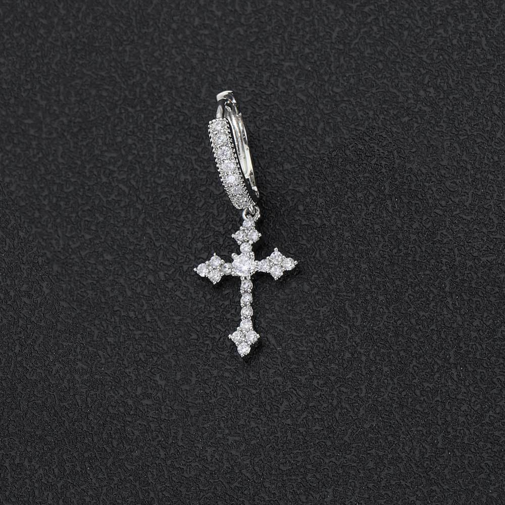 Geometric Cross Stud Earrings with Cubic Zirconia in Gold or White Gold
