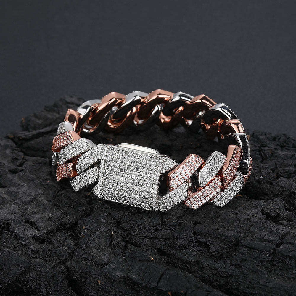 Triple-Row Cuban Link Chain Bracelet with Diamond-Cut Rhinestones in Gold, White Gold, or Two-Tone