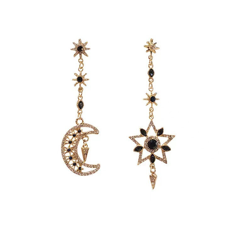 Women's Needle Star Moon Asymmetric High-grade Temperament Earrings