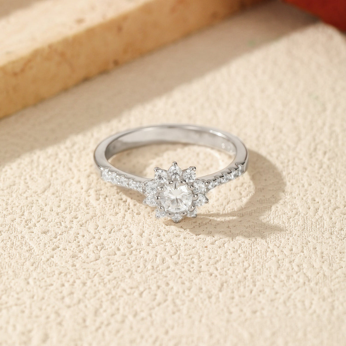 Geometric Halo D-Color VVS1 Moissanite Engagement Ring in Sterling Silver – Statement Index Finger Band