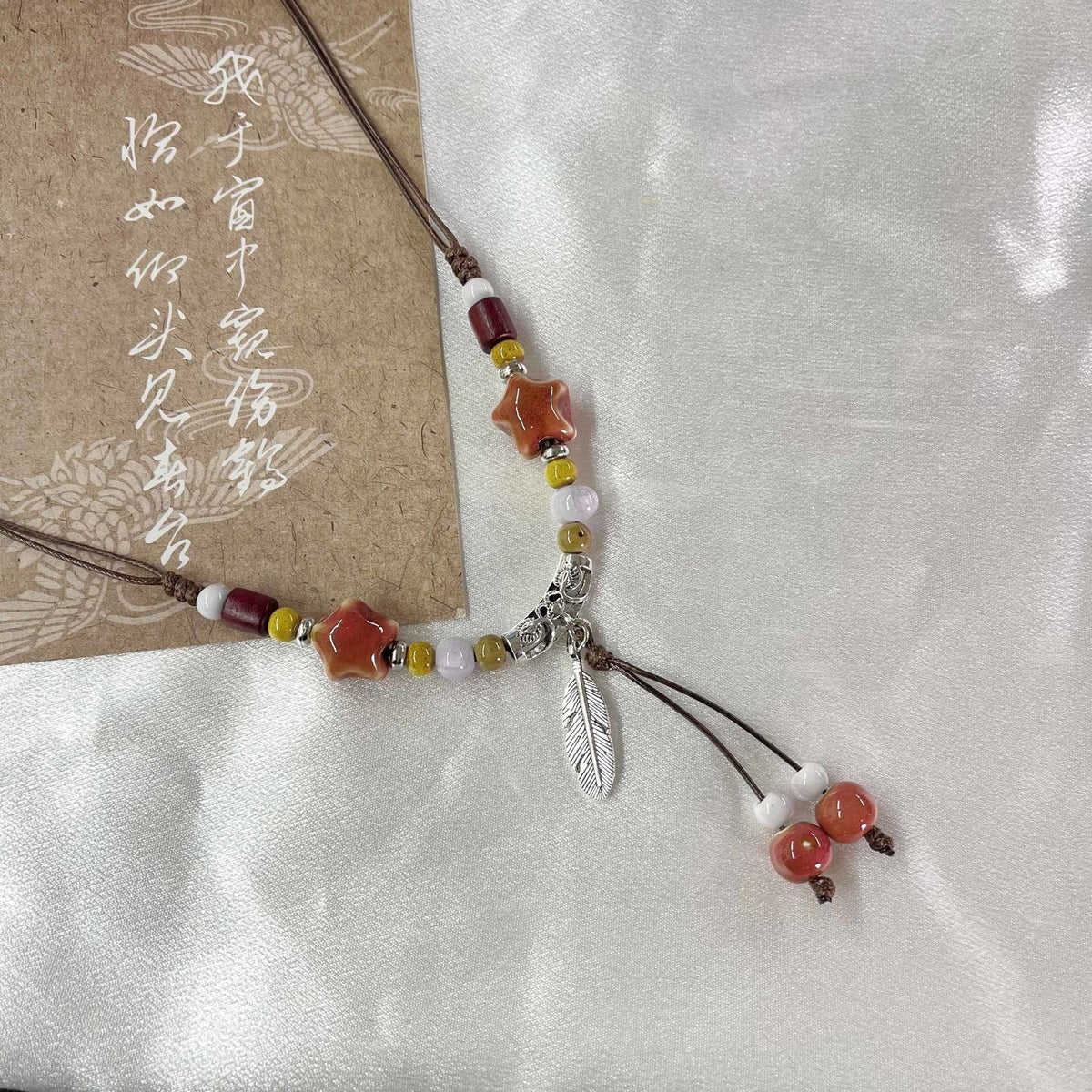 Women's Style Handmade Braid Rope Ceramic Beaded Fashion Long Necklace