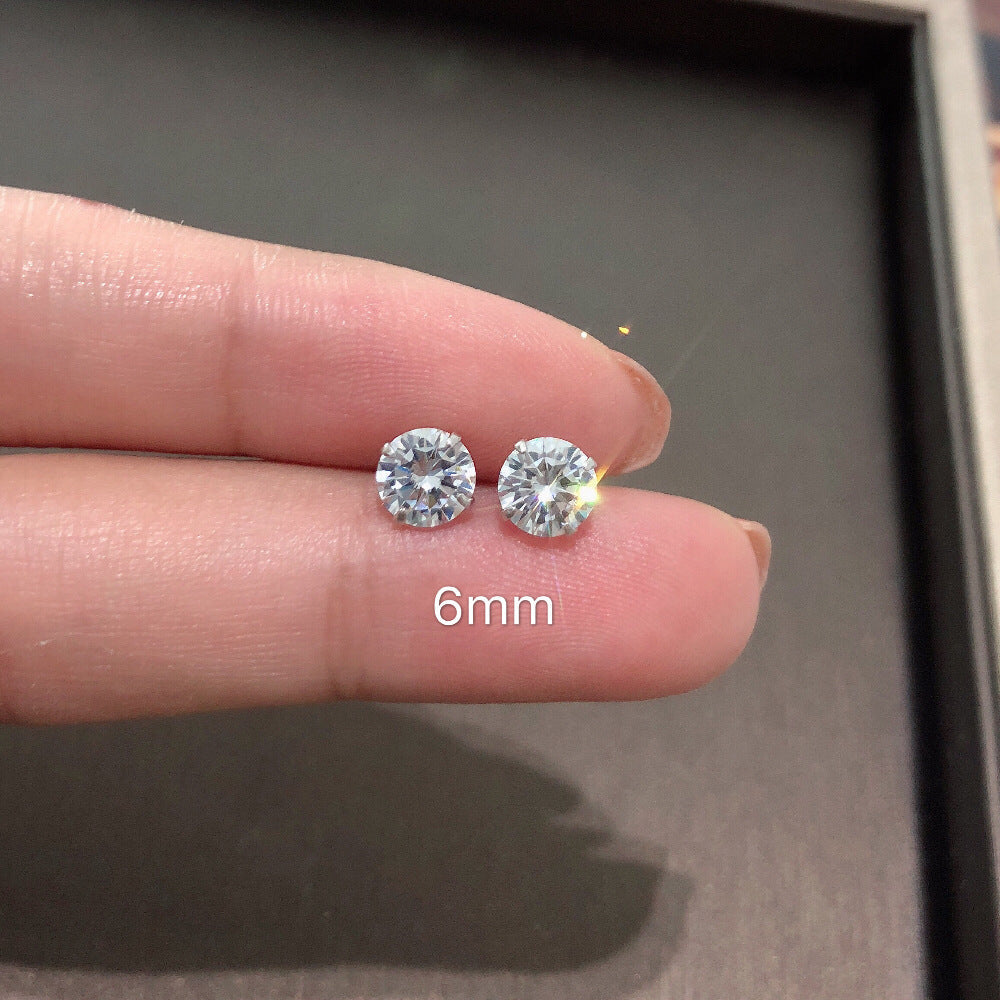 Women's & Men's Sterling Sier Super Flash Diamond Small Ear Stud Earrings