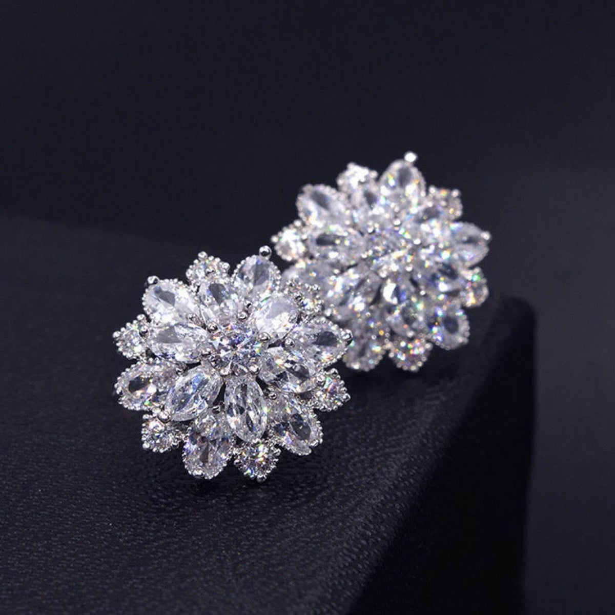 S925 Ice Flower 5A Zircon Stud Earrings, Sterling Silver Jewelry for Women