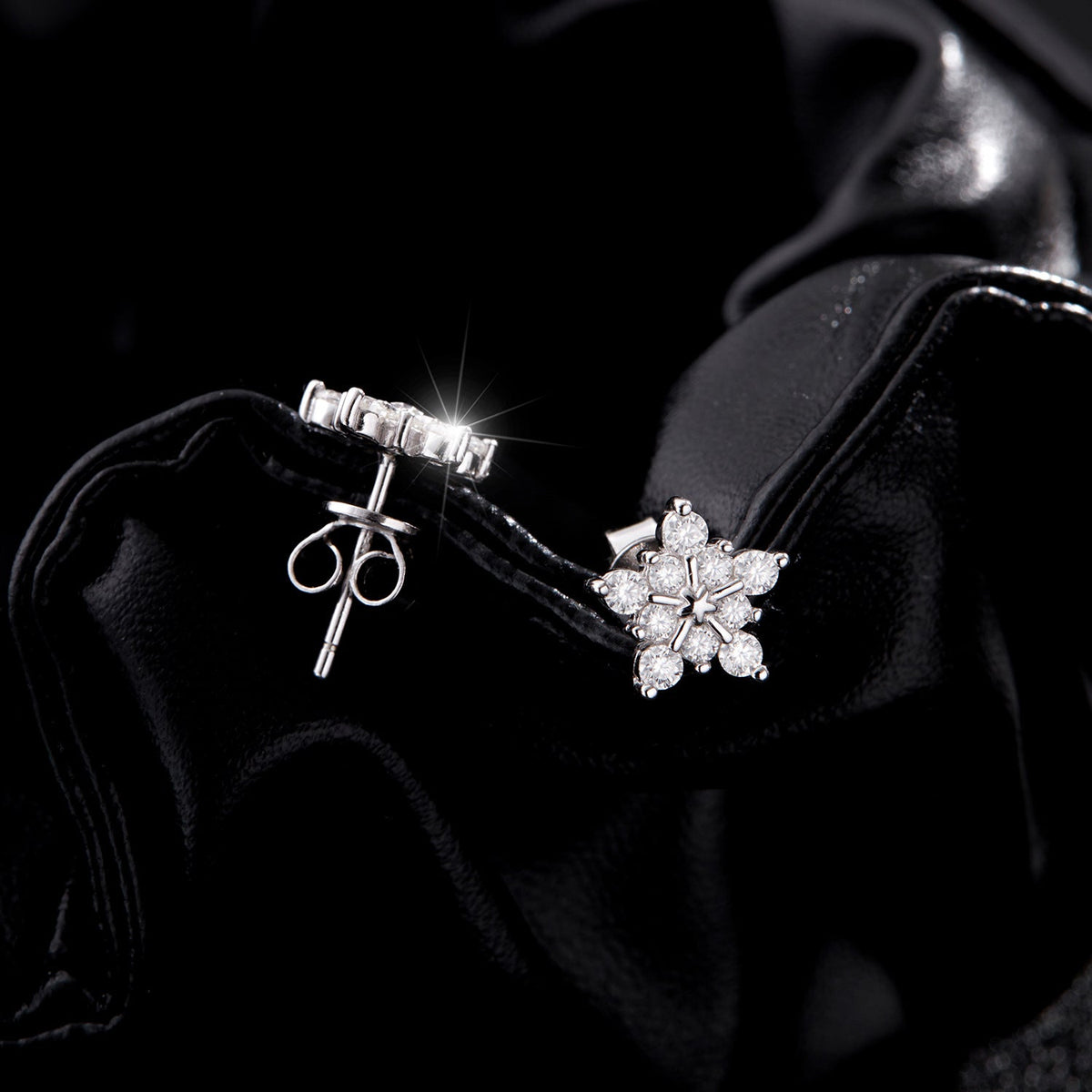 Snowflake D-Color VVS1 Moissanite Stud Earrings in Sterling Silver