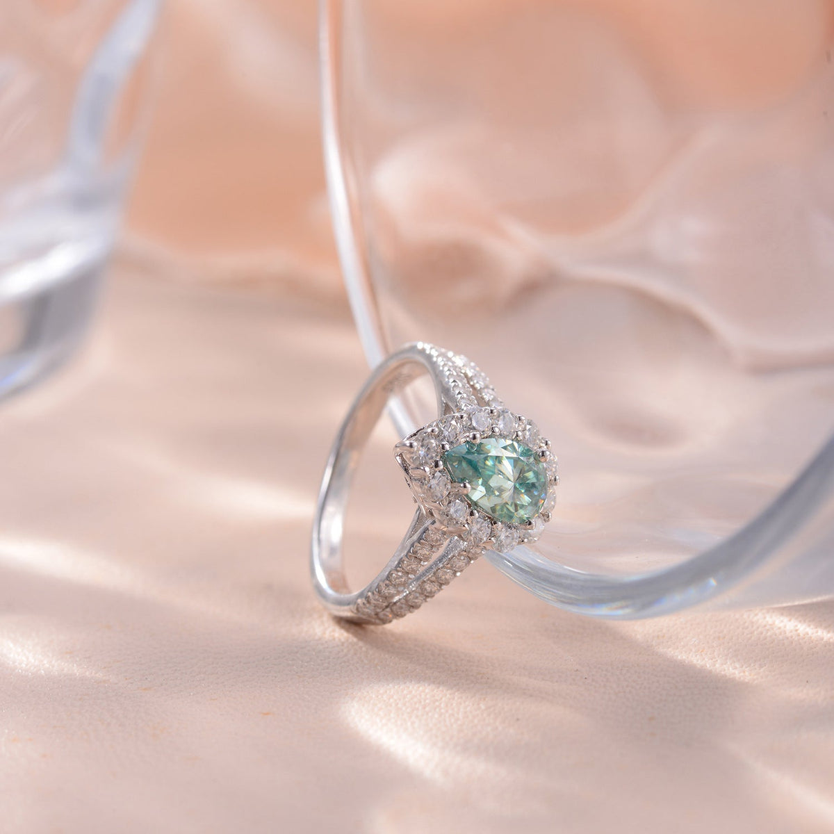 Horus Lake Blue Teardrop D-Color VVS1 Moissanite Engagement Ring in 18K Gold-Plated Sterling Silver