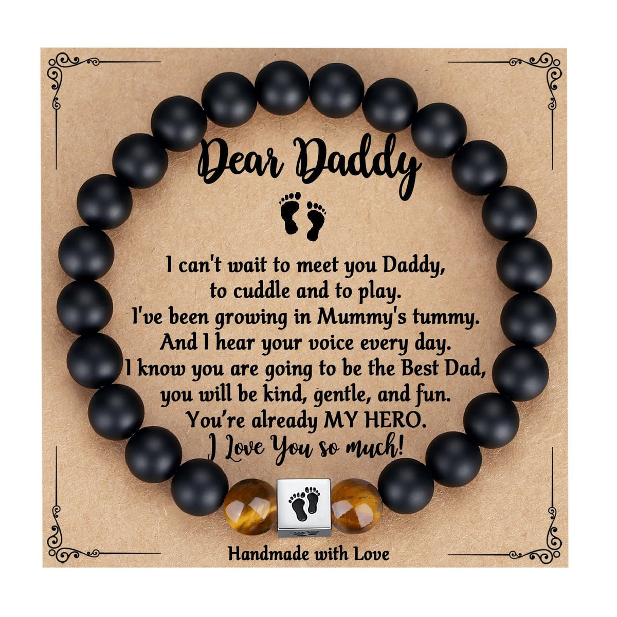 Men's Father's Day Gift Black Frosted Tigereye Stainless Steel Bracelets