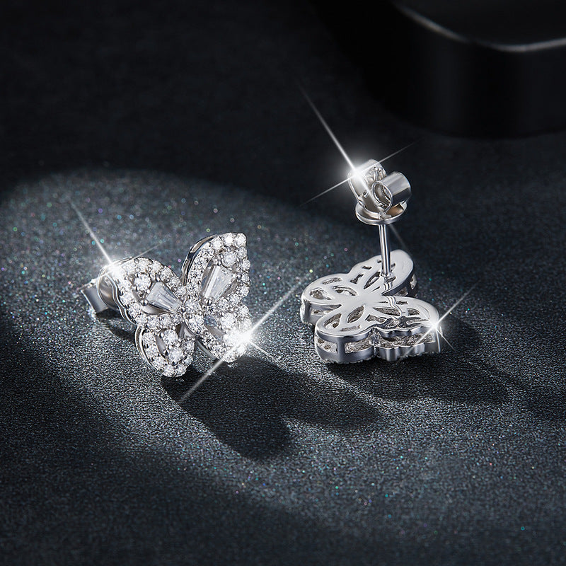 Bow-Knot Stud Earrings with Brilliant D-Color VVS1 Moissanite Accents — 925 Sterling Silver, 18K Gold Plated