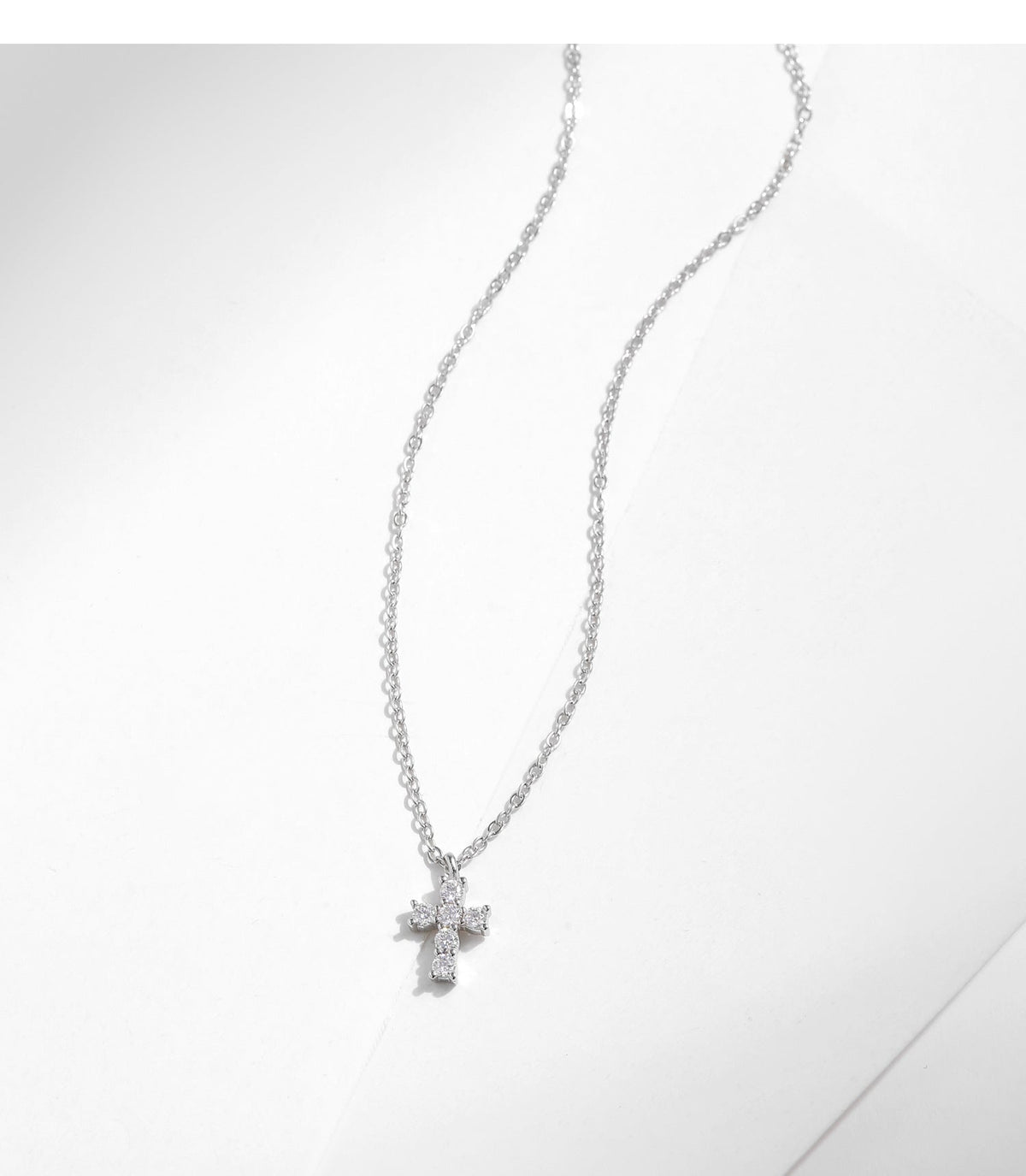 Minimalist Cross Pendant Necklace in Sterling Silver with Brilliant Zirconia Stones