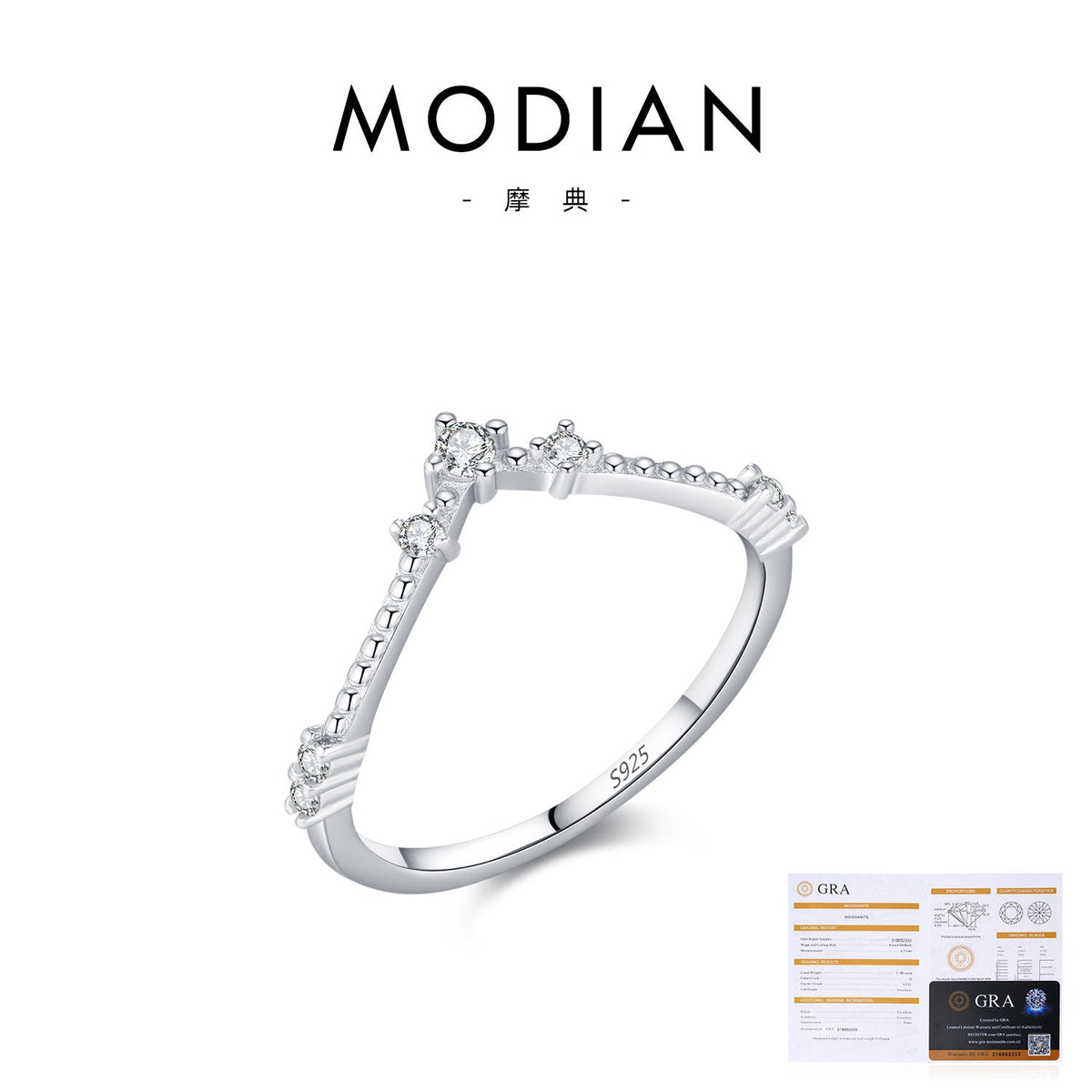 V-Shape D-Color VVS1 Moissanite Accent Sterling Silver Engagement Ring for Women