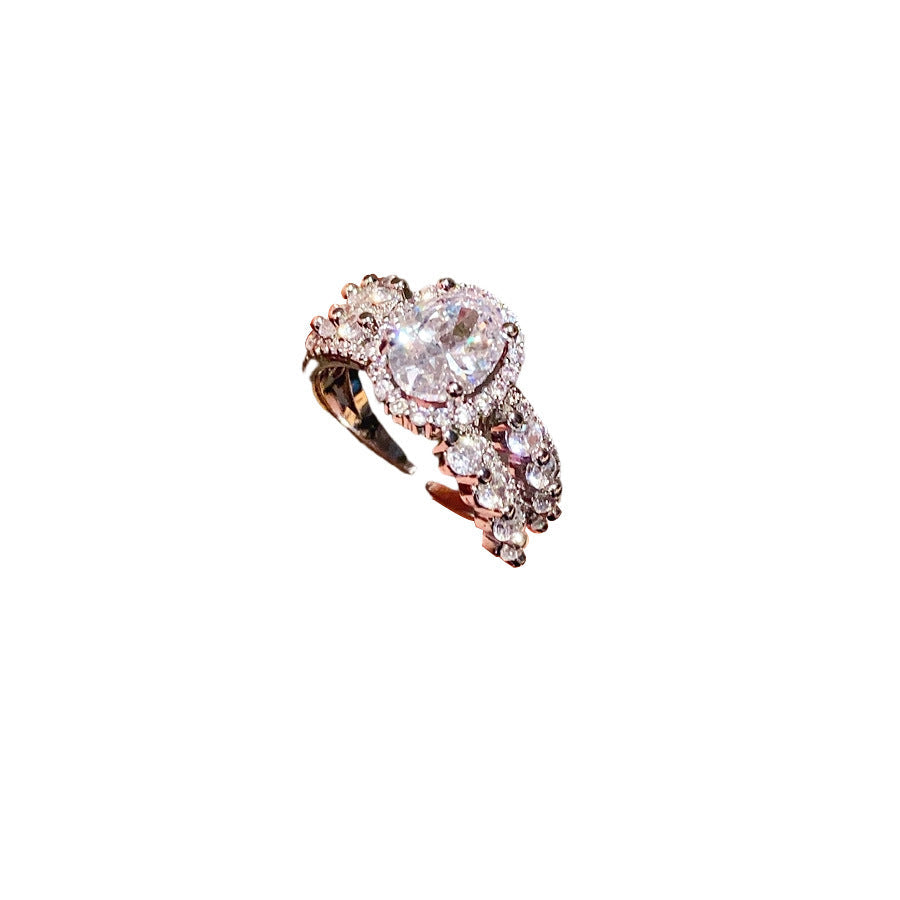 Zircon Oval Cross Open Light Luxury High-grade Temperament Index Finger Ring