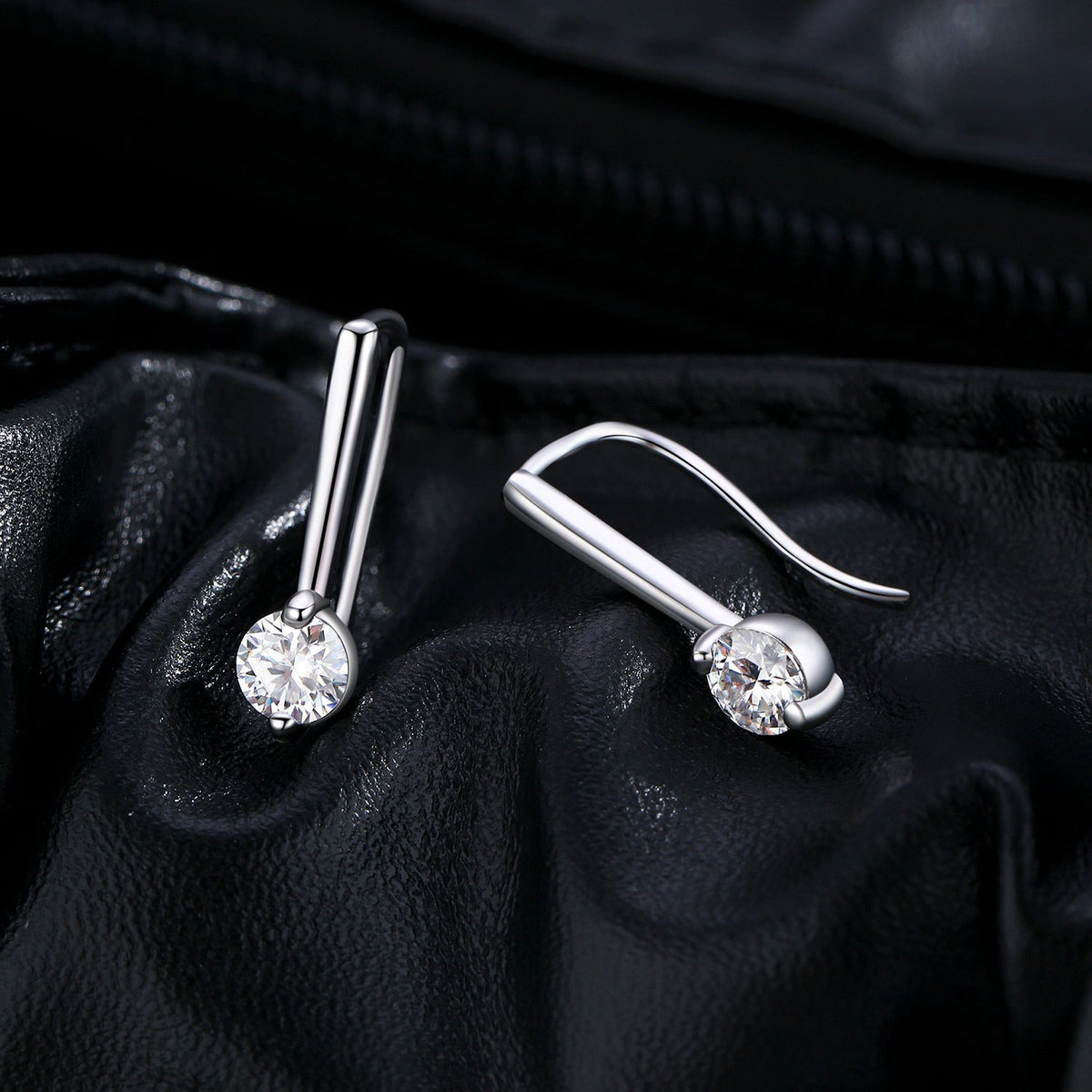Geometric Round D-Color VVS1 Moissanite Hook Earrings in Sterling Silver
