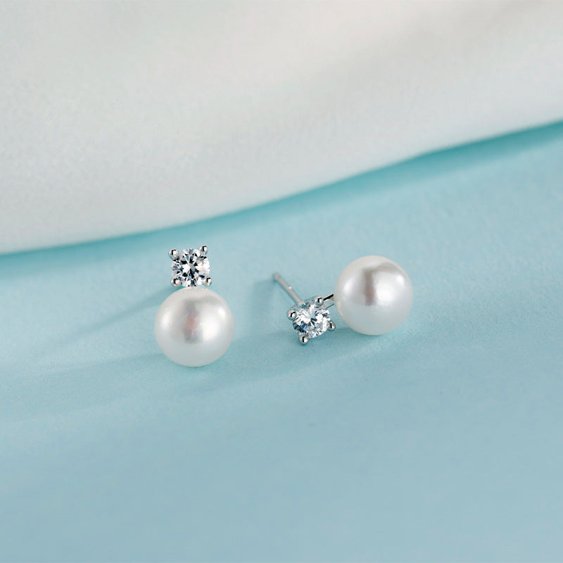 Elegant French-Inspired Freshwater Pearl & D-Color VVS1 Moissanite Stud Drop Earrings in Sterling Silver