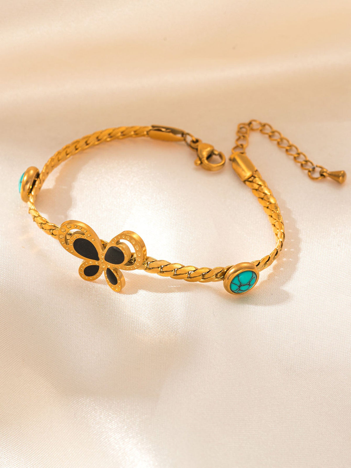 Women's Stainless Steel Inlaid Turquoise Cuban Butterfly Vintage Love Bracelets
