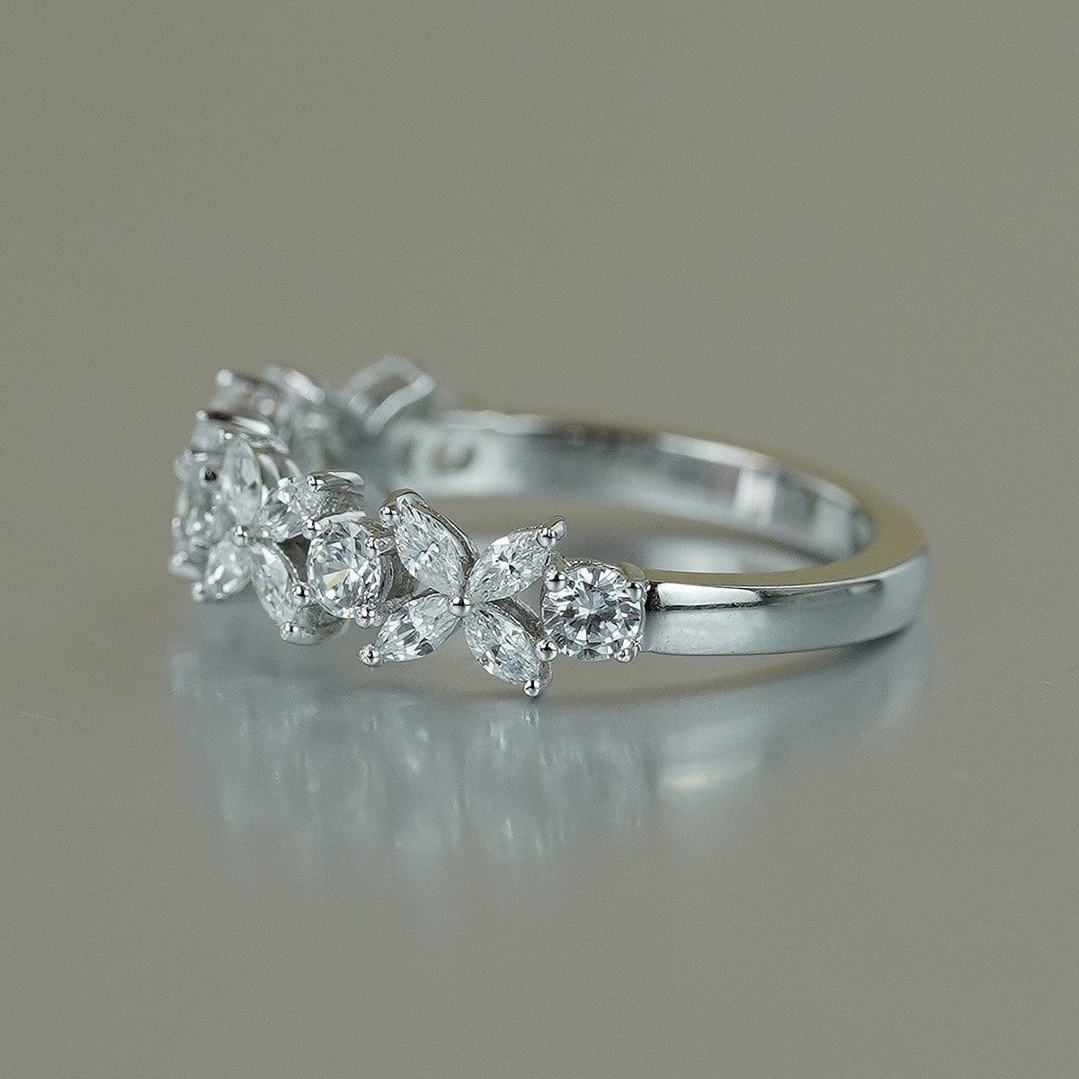 Four-Leaf Clover D-Color VVS1 Moissanite Engagement Ring in Sterling Silver with White Gold Plating