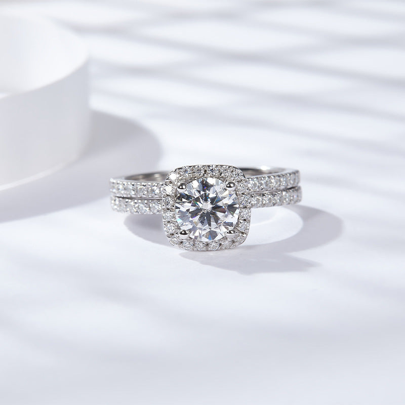 Stackable Square Band Ring with Moissanite Accent – 925 Sterling Silver Plated in 18K Gold