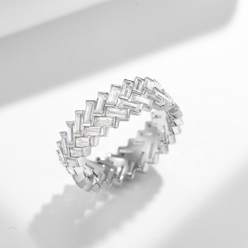 Geometric V-Shape Stack Engagement Ring Set — 6 Carat D-Color VVS1 Moissanite on Sterling Silver with Gold Plating