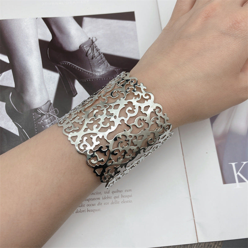 Wide Metal Plating Bangle Hip Hop Street Snap Bracelets