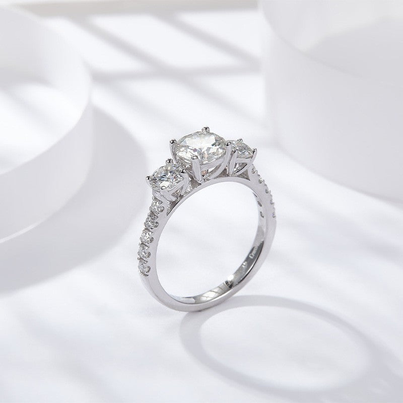 Geometric Full D-Color VVS1 Moissanite Engagement Ring in 18K Gold-Plated Sterling Silver